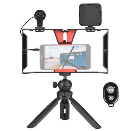 Image of Andoer Smartphone Video Rig Vlog Kit Including Smartphone Cage with Phone Clamp 3 Cold Shoe Mounts + Rechargeable Video 5600K + Microphone + Desktop Tripod + Remote Shutter for Vlog Video