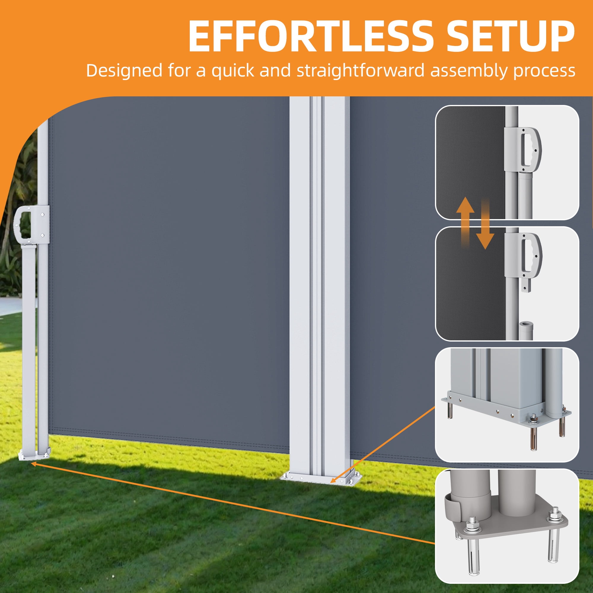 Uforir Double side retractable awning, waterproof and UV protection, for garden, pool, balcony, grey