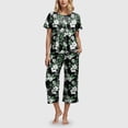 thumbnail image 4 of YDFCWXW Women's Printed Short Sleeve Tee with Loose Pant 2 Piece Pajama Set Sleepwear Dark Green, XL, 4 of 7