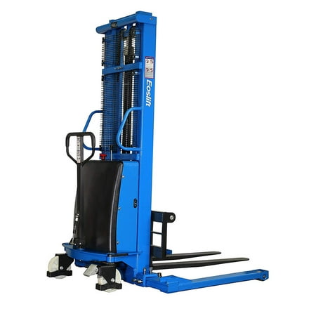 

Semi-Electric Pallet Straddle Stackers Powered Lift Trucks Forklifts with Adjustable Forks & Support Legs - 118 Raised MAX Height 42 L X 8.3 -33 ADJ. Width Fork Loading 3300 Lbs. Capacity