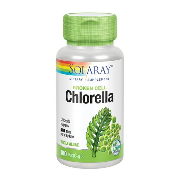 Solaray Broken Cell Chlorella 410 mg | Nutrient-Rich Superfood w/ Naturally Occurring Protein, Vitamins, Minerals, Chlorophyll | Non-GMO | 100 VegCaps