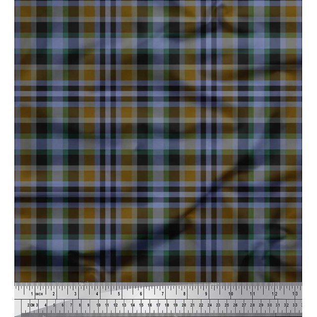 Soimoi Crepe Silk Fabric Gingham Check Print Fabric by The Yard 42 Inch Wide
