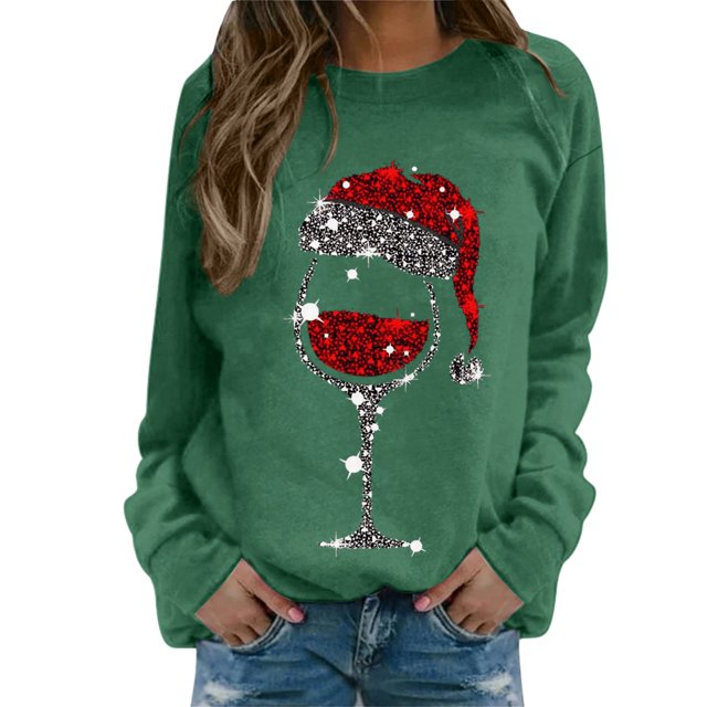 Kcodviy Chandail pour Femmes Joyeux Confortable Chandails à Manches Longues pour Femmes Imprimé de Noël Col Rond Chandail à Bande Ajusté Hauts à Enfiler Convenable Chandail pour Femmes à Manches Longues Chandails d'Entraînement Blouse Ample
