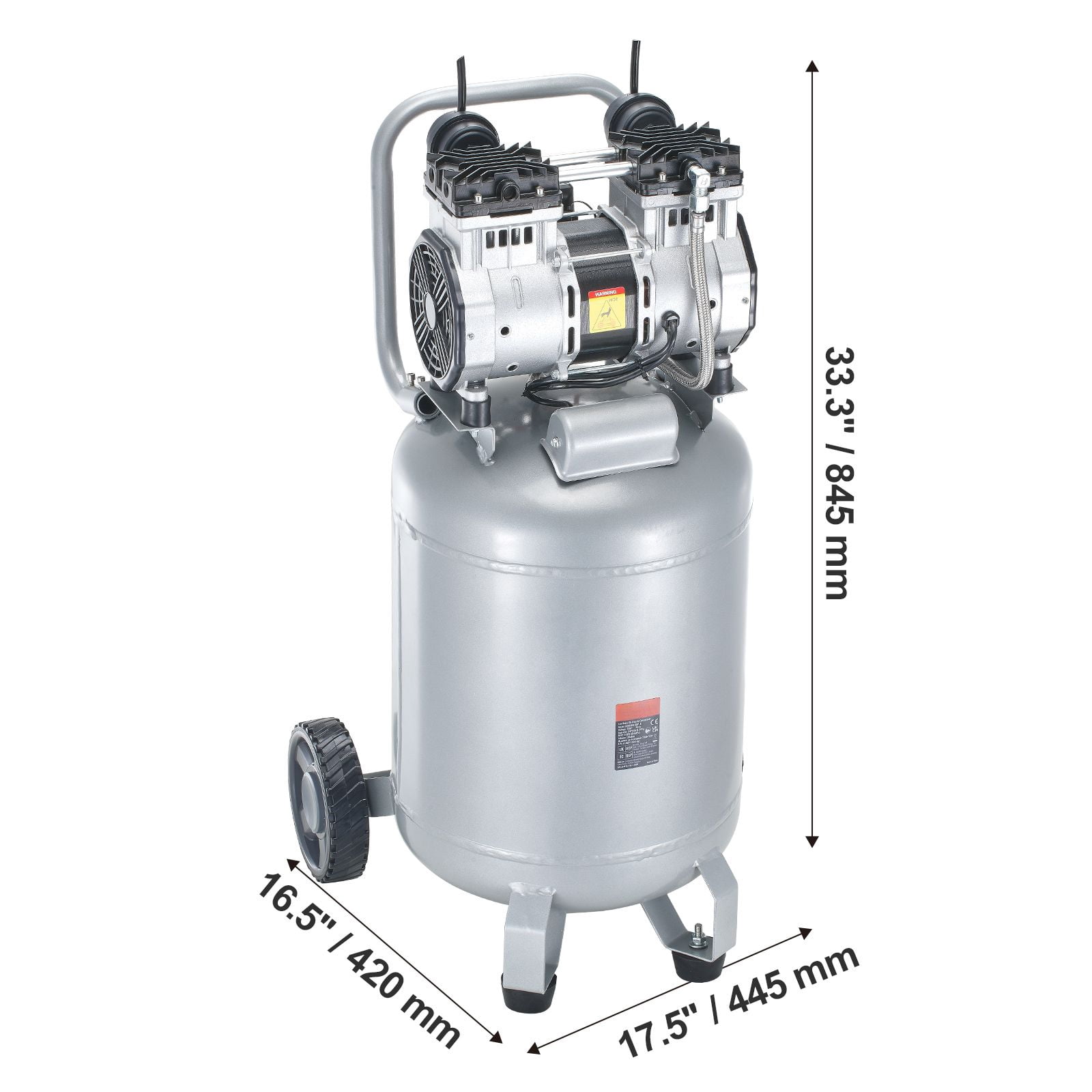 13 Gallon Air Compressor, 66dB Ultra-Quiet Compressor for Tire Inflation, Auto Repair, 2HP 4.6 SCFM@90PSI Oil Free Air Compressor Tank, Woodwork Nailing, Spray Painting (125PSI Max Pressure)