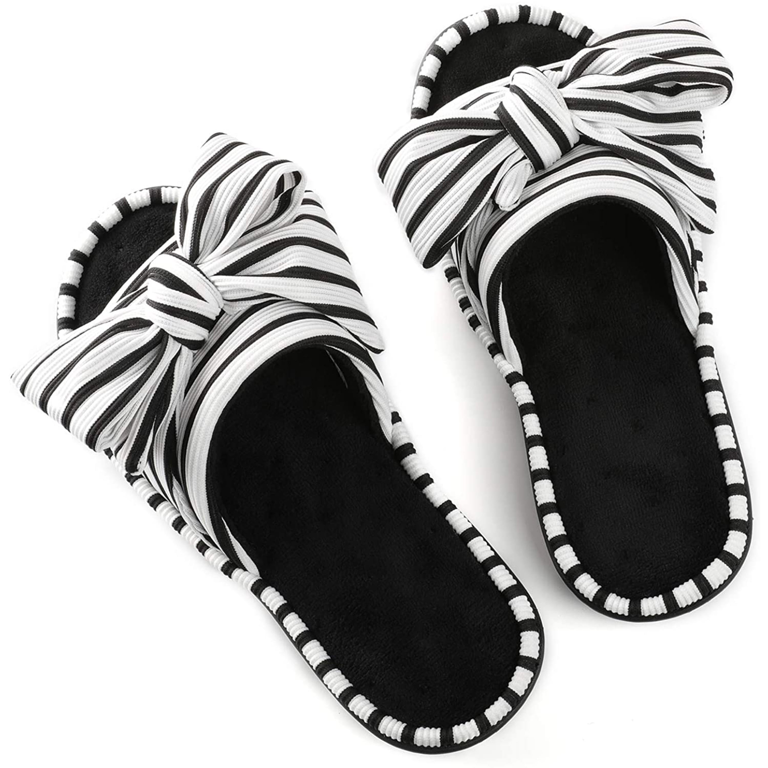 Ultra Ideas Womens Black White Striped Slip On Sandals Size 11-12