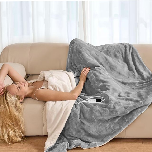 Manta térmica IUUI a cuadros, 127 x 152 cm, franela, gris plateado