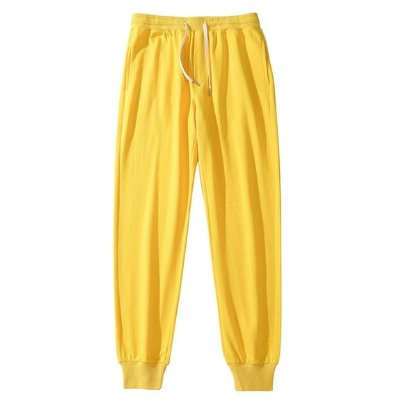 LMOIPLI Men's Cotton Tapered Joggers Pants Drawstring Sweatpants Athletic Track Running Golf Workout Gym Pants with Pockets Yellow L