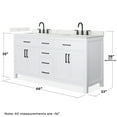 thumbnail image 4 of Beckett 66" White Double Vanity & Giotto Quartz Top (3-Hole) & Black Trim, 4 of 5