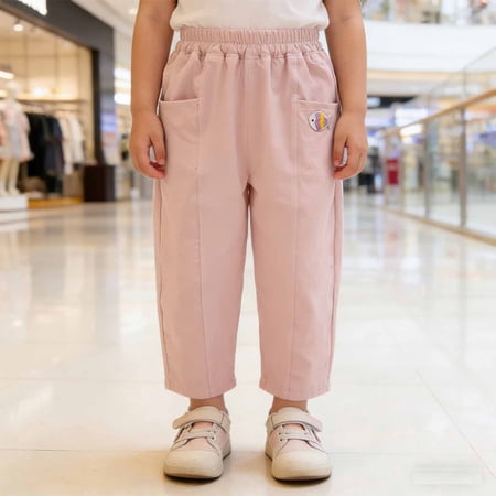CAIVO Child Girls Summer Lightweight Beach Pants For Girls Breathable Sun Pants For Outdoor Play Soft Solid Color Trousers