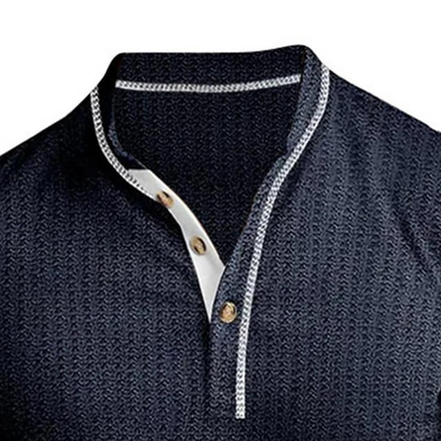 Ceisia Men's All Gift Seasons Casual Solid Color Button-Up Round Neck Long Sleeve Shirt - Comfortable Daily Outdoor Wear