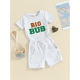 thumbnail image 3 of Suealasg 2Pcs Kids Boys Clothes 1T 2T 3T 4T 5T Short Sleeve Letter Print T-Shirt Tops Elastic Shorts Little Boys Summer Beach Outfits Set, 3 of 9