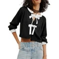 thumbnail image 1 of Gupgi Chandails pour Femmes Manches Longues Nœud Papillon devant Cardigan Tricoté Contrasté Automne Chandail Slim, 1 of 5