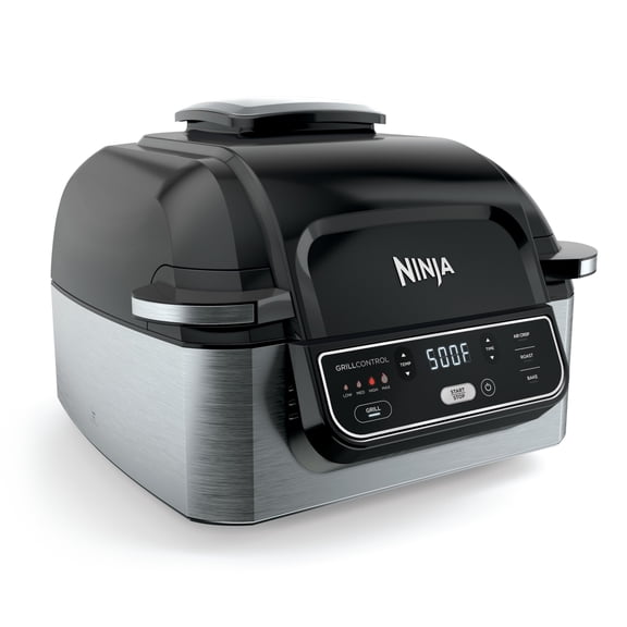 Ninja 4-Serving Electric Indoor Grill, 4-in-1 with Air Fryer, SurroundSear Technology, AG300, Black/Silver