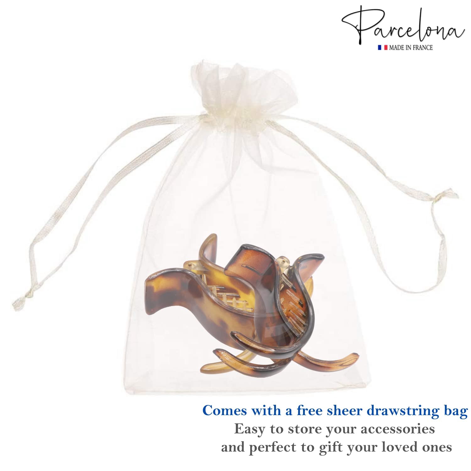 Parcelona French Small 3 Teeth Celluloid Fish Style Hair Claws for Women(2 Pcs) (SavanaandTortoiseShell)