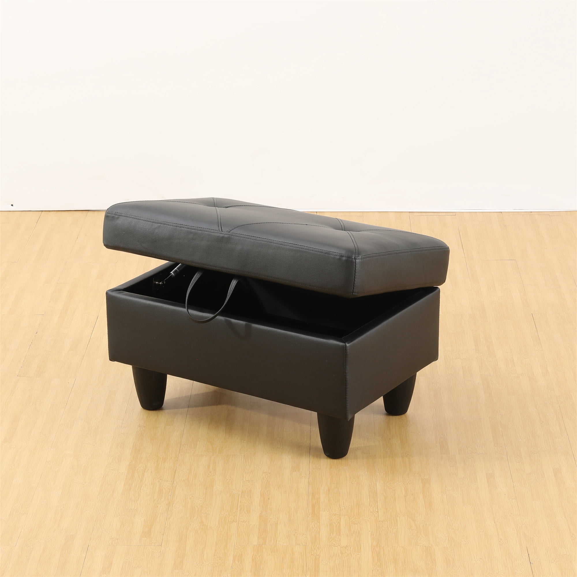 Aukfa 29" Storage Ottoman Bench for Sectional Sofa for Home Office, Lift Top , Leather, Black