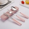 thumbnail image 4 of Stainless Steel Chopsticks Spoon Fork Cutlery Set Ceramic Tableware Set Portable with Case for Travel Home Camping Pink, 4 of 8