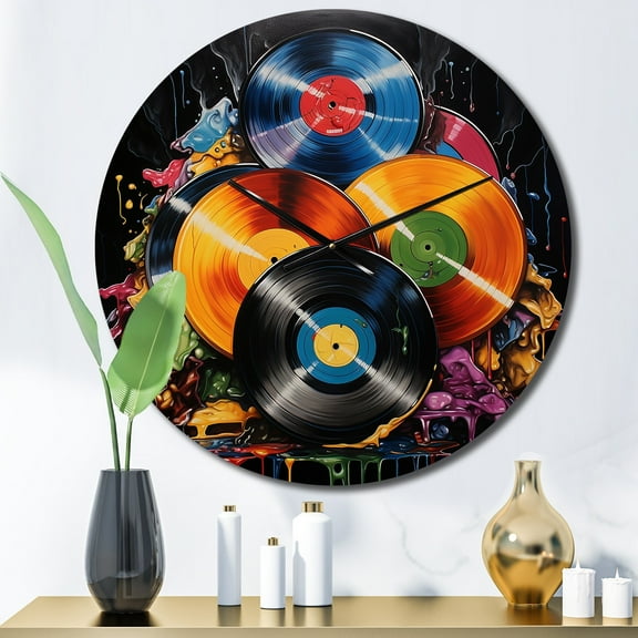 Designart "Melodic Colors of Vinyl Records I" Music Oversized Wall Clock