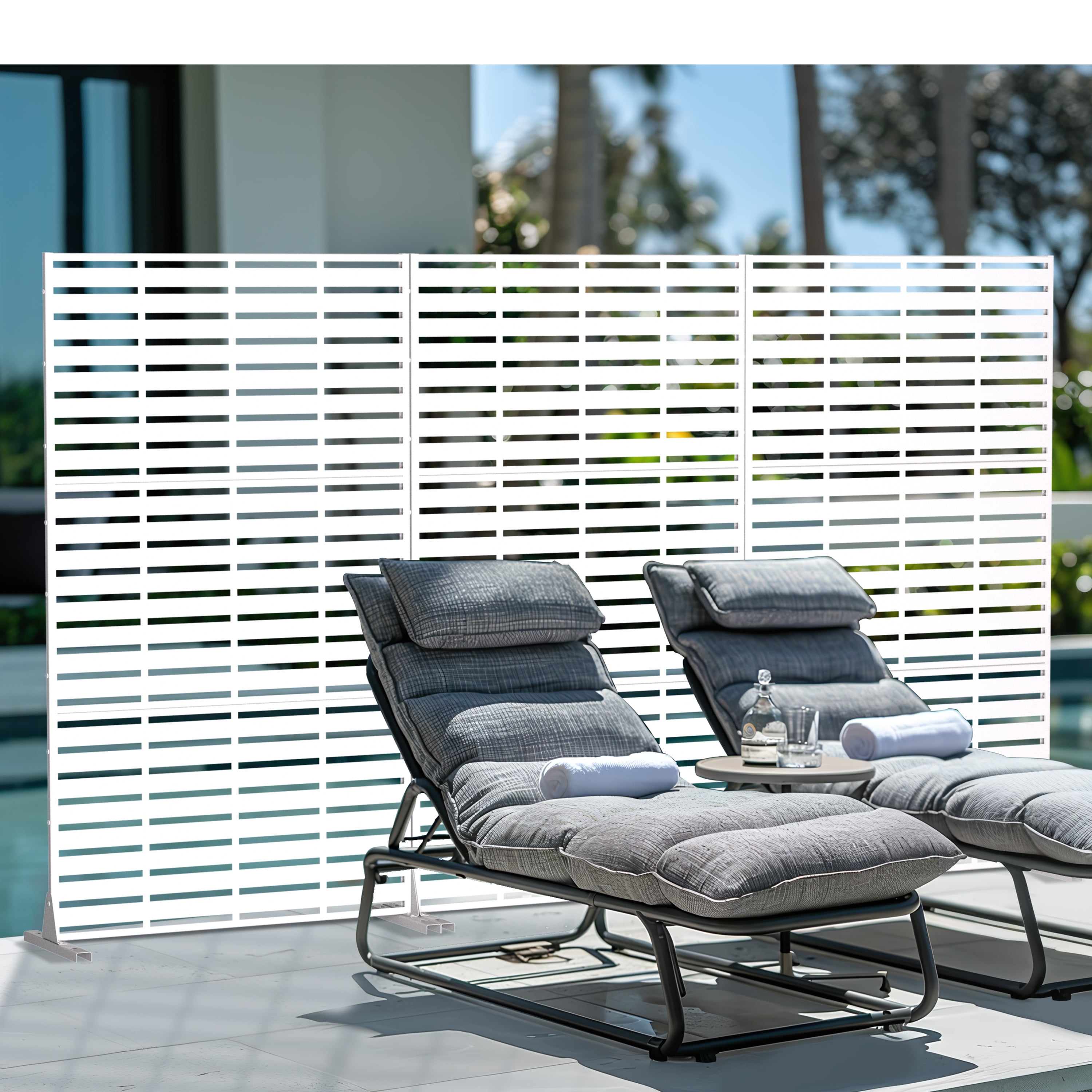 MAYEERTY Weatherproof Galvanized Steel Screen, Windproof Garden & Patio Divider,White