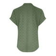 thumbnail image 4 of Fesfesfes Women's Fashion T-shirt Solid Color Textured V-Neck Short Rolled Sleeves Tops Summer Casual Outdoor Button-Front Blouses(Green,2XL), 4 of 4