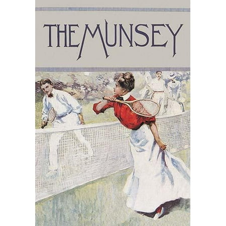 Vintage art from the cover of Munsey magazine showing a female tennis player beating a male opponent  Munseys Weekly later known as Munseys Magazine was a 36-page quarto American magazine founded by