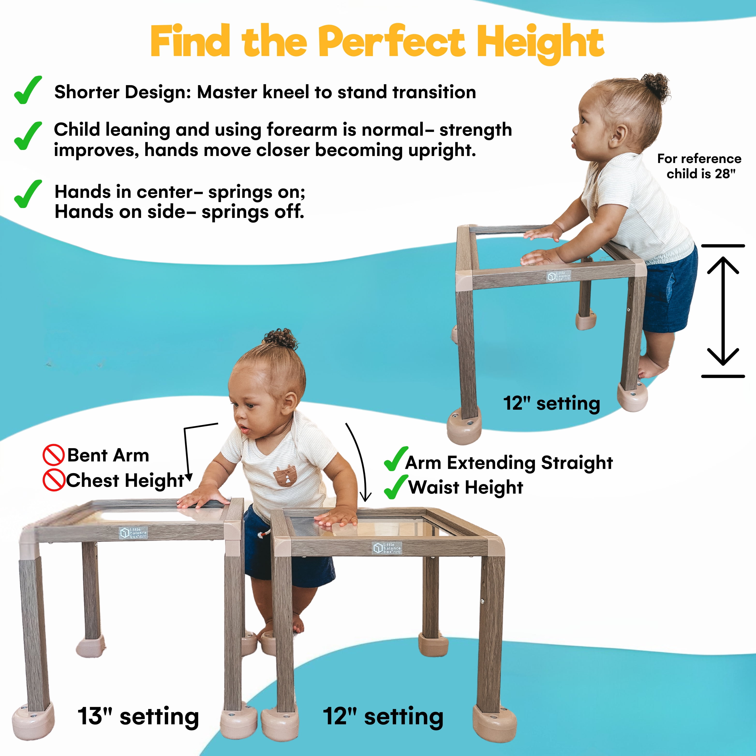 Little Balance Box Grow - Adjustable Montessori Push Pull Walker & Activity Table – No Wheels, Safe Spring Feet, Eco-Friendly, PT-Designed for Standing & Walking, Sit-to-Stand Developmental Tool