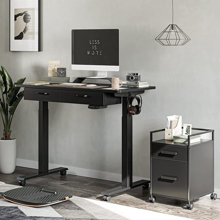 FEZIBO 48 x 24 Inches Adjustable Height Electric Standing Desk with Double  Drawer, Stand Up Home Office Desk with Splice Tabletop, Black Frame/Fir  Brown Top 