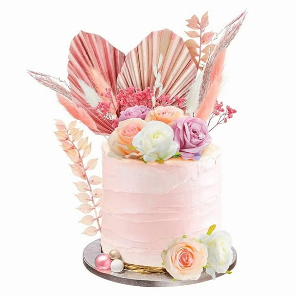 Palm Leaf Cake Topper Cake Decorations Rose Flower Ball Cupcake Toppers for Birthday Wedding Baby Shower Party Decor