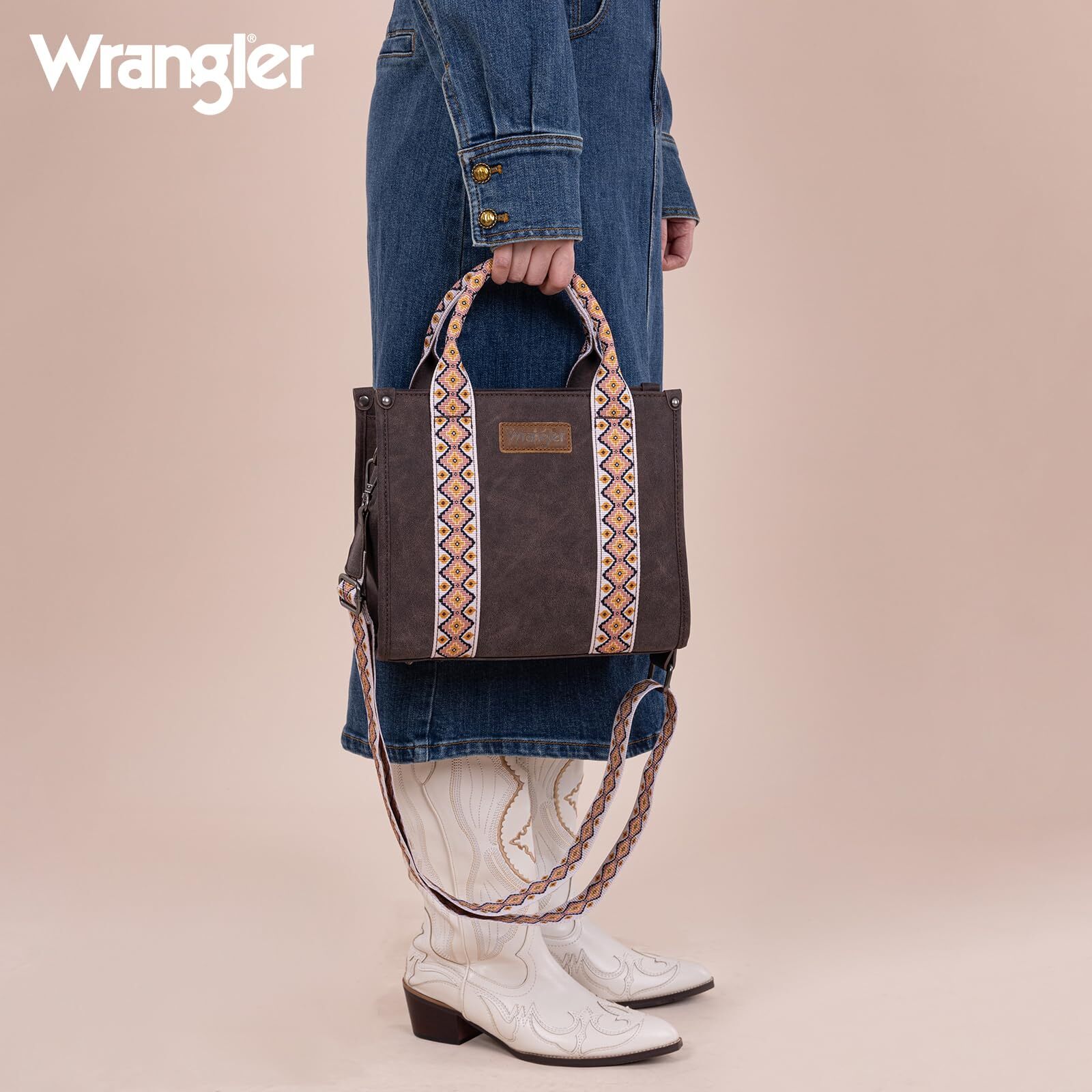Wrangler Aztec Tote Bag for Women Boho Shoulder Purse, Cf/Coffee