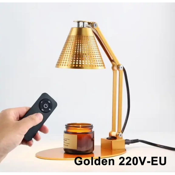 Folding Aroma Candle Warmer Lamp with Timer and Dimmer Metal Wax Melting Lamp for Home Decor Adjustable Height Candle Lattern (Golden220V-EU)