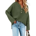 thumbnail image 1 of HSHDLDF Women's Oversized Sweaters Batwing Long Sleeve Loose V Neck Button Henley Tops Pullover Knit Jumper, 1 of 5
