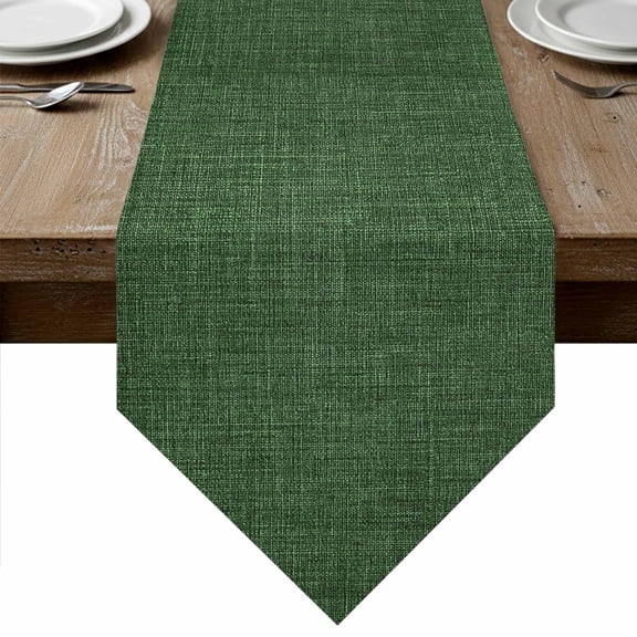 Table Runners 108 Inches Long, Dark Green Burlap Texture Cotton Linen Kitchen Dining Coffee Table Runner for Party Home Decor, Farmhouse Vintage Green Tabletop Dresser Scarves Runner 13x108 Inch