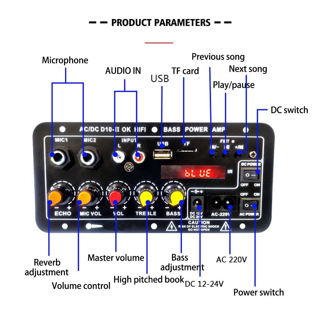 D10-II 12V 24V Car Bluetooth Amplifier Board AUX TF Card USB 30