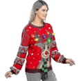 thumbnail image 2 of Womens Led Light Up Reindeer Ugly Christmas Sweater Built-in Light Bulbs, 2 of 4