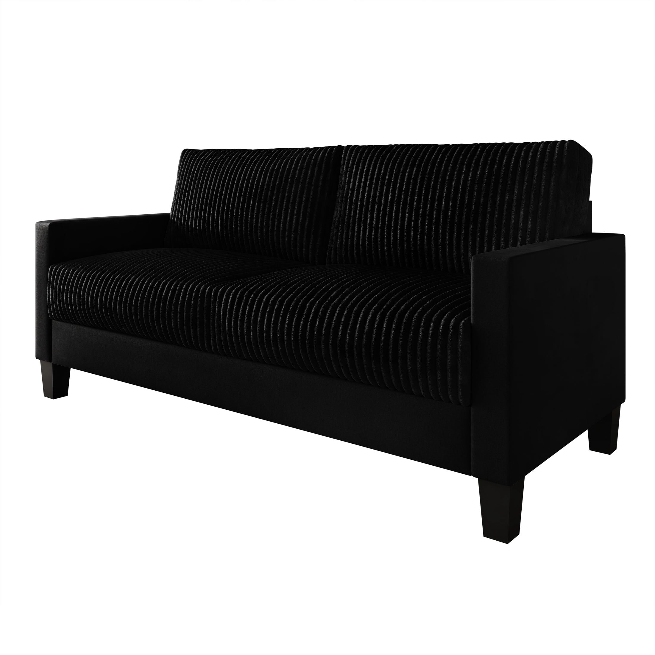 Castle Place Contemporary Corduroy Velvet Sofa, Black