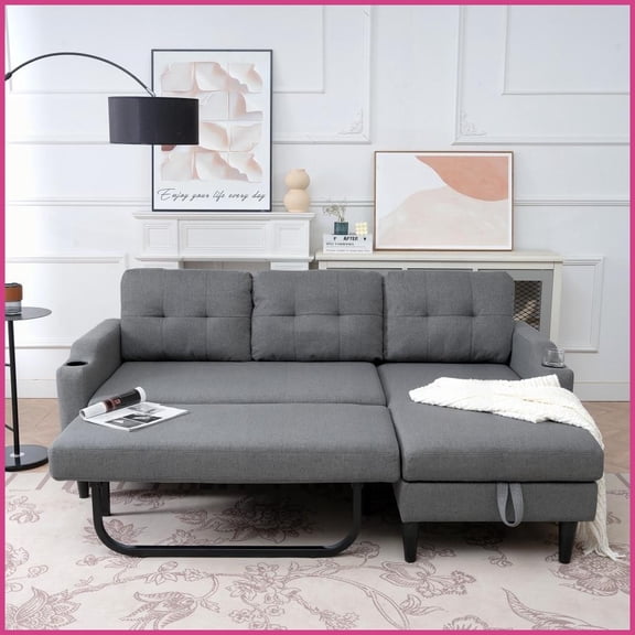 Modern Fabric Loveseat Sofa for Living Room with Built-in Storage