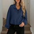 thumbnail image 4 of FRSASU Womens Zip up Jackets Sweatshirts Lapel Hem Drawstring Long Sleeve Solid Casual Loose Coat Outwear with Pockets Navy, 4 of 7