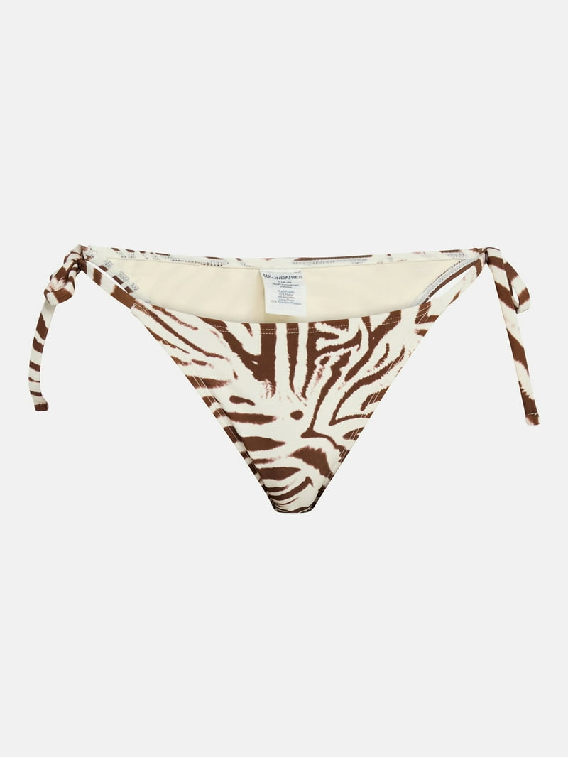 No Boundaries Zebra Print Side Tie Bikini Bottoms, Women's XXS-XXL