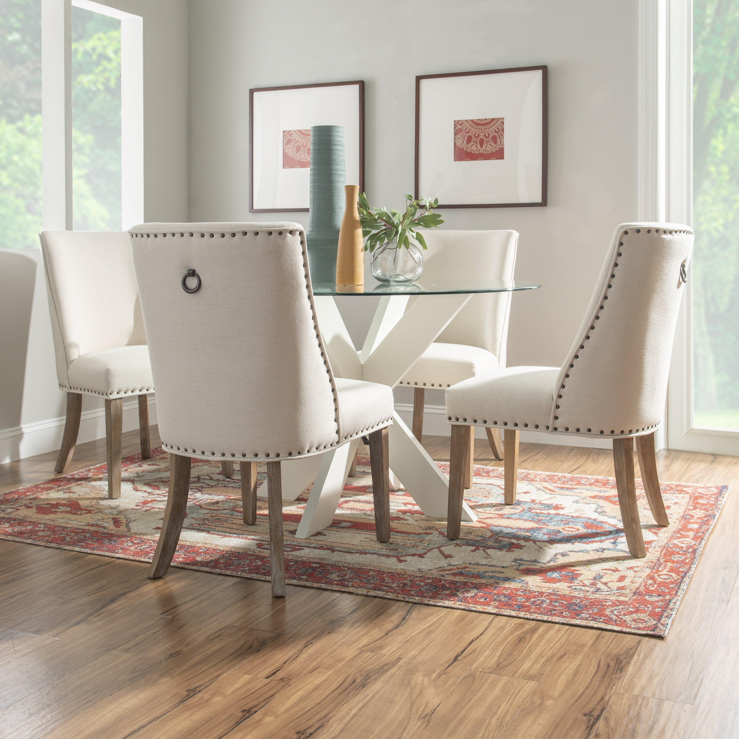 Powell Augusta Wood X-Base Dining Table with Glass Top, White