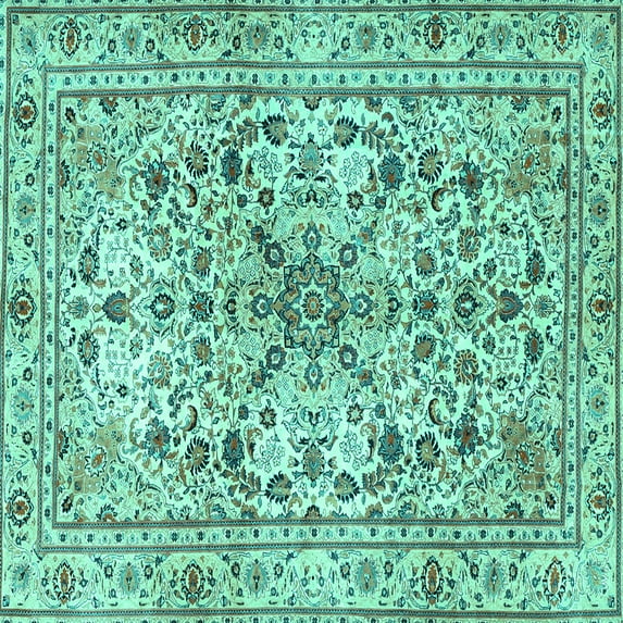 Ahgly Company Indoor Square Persian Turquoise Blue Traditional Area Rugs, 4' Square