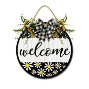 Eveokoki Daisy Welcome Front Door Sign Funny Wreaths Hanging Wooden Plaque Decoration Round Rustic Wood Farmhouse Porch Decor for Home Front Door Decor, 12 x 12 Inch