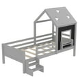 thumbnail image 6 of House Platform Bed with Stairs and Bookcase, Twin Size Solid Wood House Bed with Low-Profile Stairs, Window, Blackboard, and Star Roof, Gray Wooden Bed Frame, No Box Spring Needed, 6 of 8
