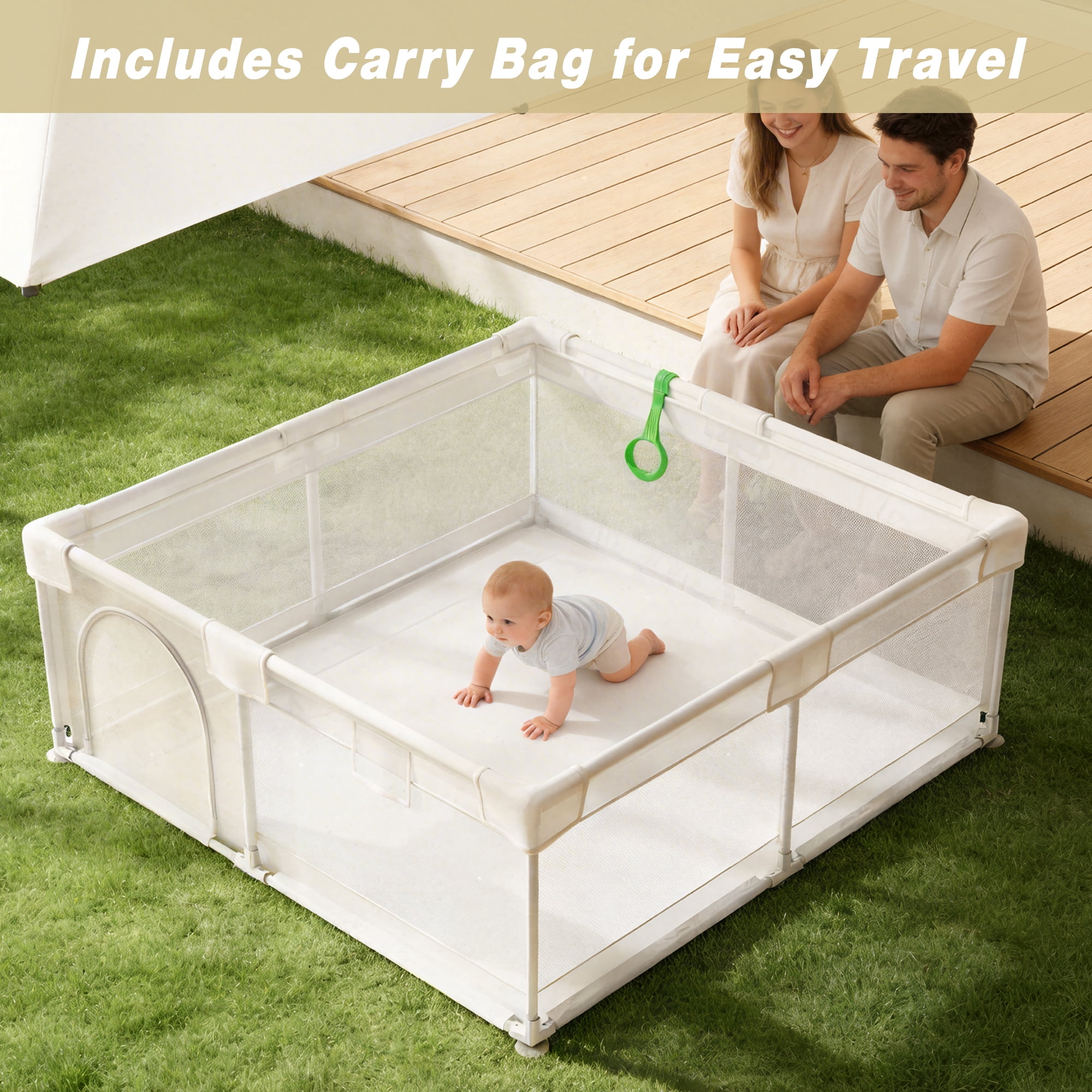 NimbleRest 60"x60" Large Baby Playpen Toddler Play Yards Safety Fence, Light Gray