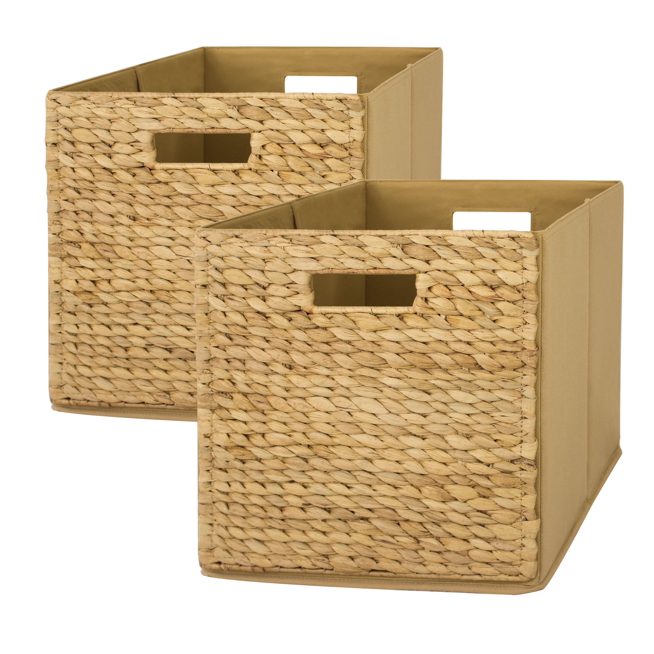 Better Homes & Gardens 8 Cube Storage Organizer, White Texture with Better Homes & Gardens Fabric Cube Storage Bins (12.75" x 12.75"), Water Hyacinth, 2 Pack