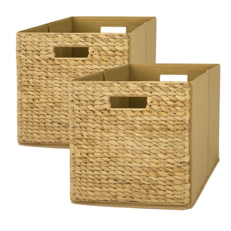 Better Homes & Gardens Fabric Cube Storage Bins (12.75" x 12.75"), Water Hyacinth, 2 Pack