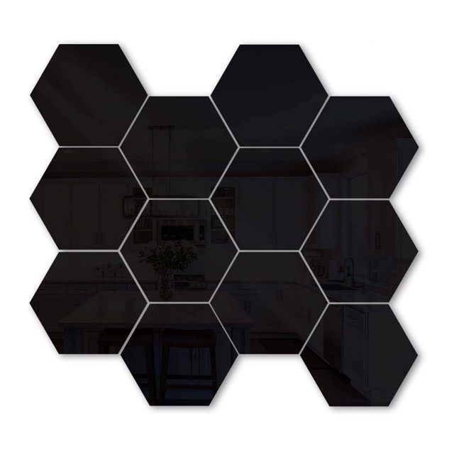 CAROOTU 12 PCS Top-spring Hexagons Mirror Tile Wall Sticker 3D Acrylic Mirror Wall Sticker Decor Stick On Modern Decal for Home