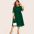 thumbnail image 1 of Robe Décontractée Grande Taille pour Femmes Col Rond Manches Mi-Longues Longueur Genou Robe de Soirée, 1 of 6