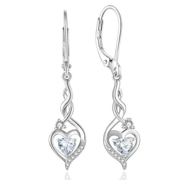 Inpasne Infinity Heart Dangle Drop Earrings for Women 925 Sterling Silver Leverback Earrings April Birthstone Jewelry Gifts for Mom Her Wife Girlfriend Daughter