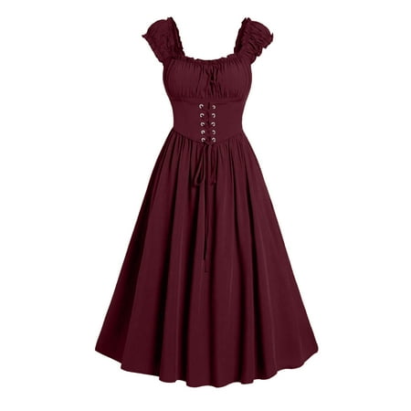 Corset Dress for Women Sleeveless Lace-Up Gothic Dress Renaissance A Line Pleated Swing Dresses Cottagecore Dress Solid Vintage Midi Dresses for Halloween/Cosplay/Theme Party
