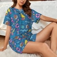 thumbnail image 4 of Honeii Sailboat With Sailing for Women's Summer Pajama Set featuring Soft Short Sleeve Shirt & Matching Bottoms with Convenient Pockets for Relaxed Home Wear-Small, 4 of 6