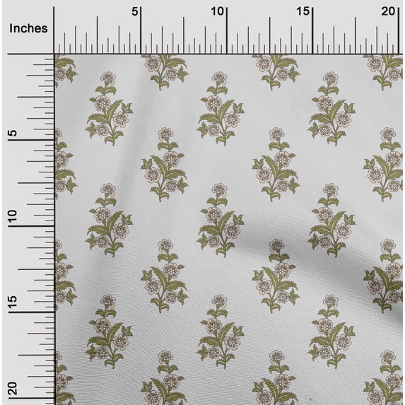 oneOone Cotton Poplin Twill White Fabric Leaves & Flower Florals Crafts Decor Fabric Print By The Yard 56 Inches Wide - ll